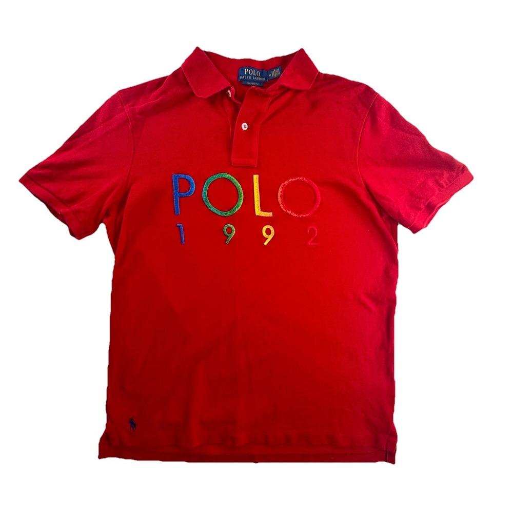 $138 Polo Ralph Lauren Classic Fit Collar Shirt Red Mens M Colorful Preppy Retro